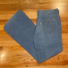 Vintage 1970s Levi  s Corduroy Flare Pants Baby Blue Talon 42 Zipper size 35x31