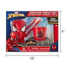 spiderman marvel 3pc smile set kids travel toothbrush cup holder bpa free