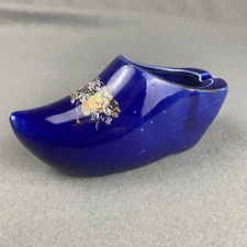 Vintage Cobalt Blue Dutch Shoe Ceramic Ashtray 6"  Holland Netherlands