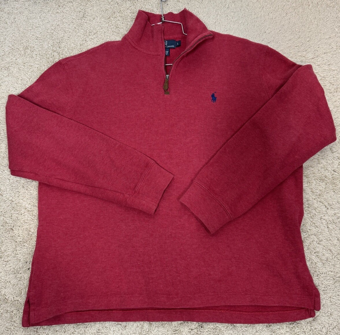 Ralph Lauren Men's Red Estate Rib 1/4 Zip Cotton Sweater Size L