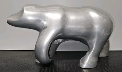1970s Chrome 10.5'' Long Polar Bear Statue Mid Century Modern Winter Christmas 