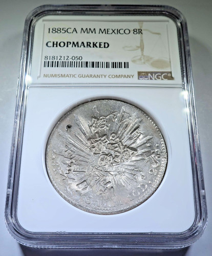 NGC Chopmarks 1885 Mexico Silver 8 Reales Genuine 1800's Libertad Dollar 8R Coin