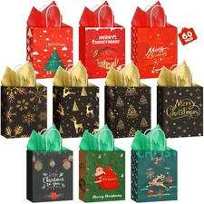 60 Pcs Christmas Paper Gift Bags Bulk with Tissue Paper 8.3 x 6 x 3.1 Inch Sm...