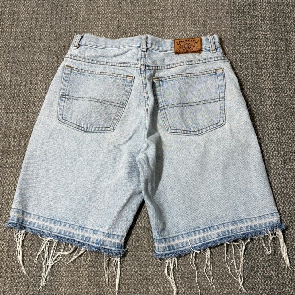 Pantalones Cortos Denim No Fear Vintage Lavado Ligero Sueltos Deshilachados Dobladillo Crudo Para Hombres 30 Y2K Patinador Foto 2 de 4