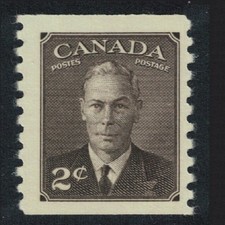 Canada Portrait of King George VI 2c Sepia Coil Stamp 1949 MNH SG#420 Sc#298