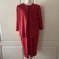 Ming Wang Tank Dress And Jacket Blazer Size XL Red Knit Sheath 2 Piece Set