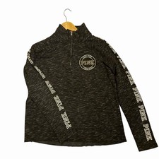 Victoria s Secret PINK Women s XS Heathered Black Half Zip Logo Sleeve Pullover
