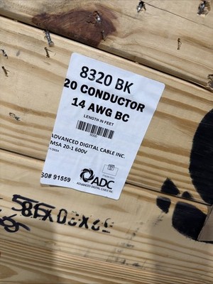ADC 8320 BK 14 AWG 20 Conductor 14/20 Cable 600V 5,000ft Spools Black 2,200 Lbs