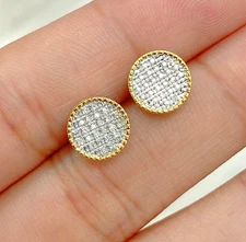 DEAL! 10K Yellow Gold Natural Pave Diamonds 3D Cluster Studs Earrings 0.15 CT