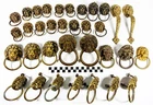 Large Lot of Antique Gilt Brass Lion Head Chest Handles Drawer Pulls 34 pieces