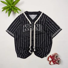 Karl Kani XL Baseball Jersey Pinstripe White Black Embroidered Hip Hop Y2K VTG