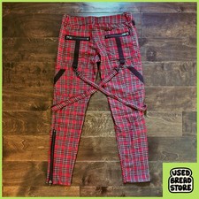 Rare Vintage Lip Service Red Black Tartan Bondage Pants Size 7 Goth Scene Y2K