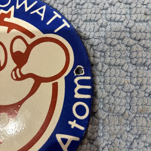 Vintage Reddy Kilowatt 6” Heavy Metal Sign ‘The Mighty Atom’ Advertisement - Picture 3 of 6