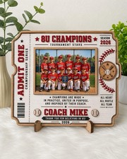 Personalized Baseball Team Wooden Sign With Frame, Custom Coach Photo Plaque
