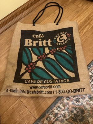 Café Britt Costa Rica Coffee Burlap Advertising Bag Beige Black Green Red