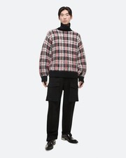 NEW Helmut Lang Red Check Brushed Ombre Knit Turtleneck Sweater Sz L NWT 595