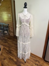 Ivory SHEER LACE MAXI DRESS Sweeping Gown Size S Fairy Coquette ASOS NWT