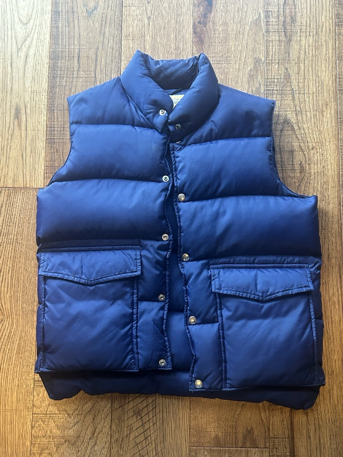 VTG Duck Down Nylon Vest Size Small Sportsmans Choice Blue Puffer 21 X 24