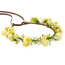 Handmade Flower Crown Floral Headpiece Green Leaf Headband Wedding Rose-Yellow