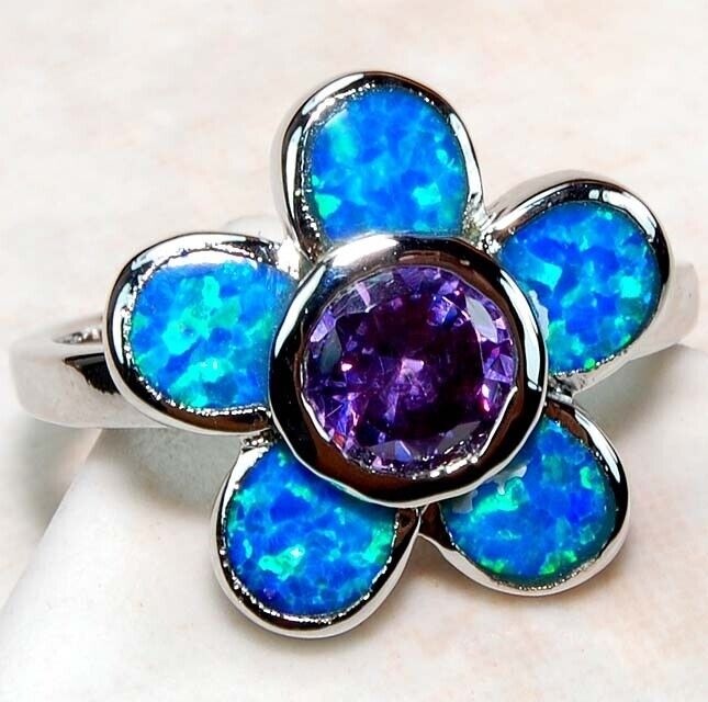 1CT Amethyst 925 Genuine Sterling Silver Ring Sz 8 GA3-7