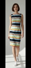 DAVID MEISTER 100% Silk Dress NWOT Striped Sleeveless Blue Orange Green Shift 2