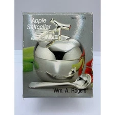 Wm A Rogers Apple Salt Cellar With Spoon Silverplate Vintage Boxed