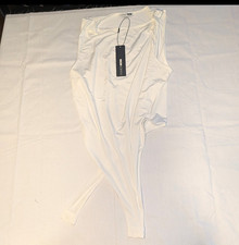 Fashion Nova Ivory Solid One Shoulder Long Sleeve Bodysuit Women s Plus 1X