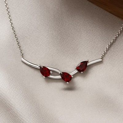 Ruby Juli Geburtsstein Tropfenform Halskette 925 Sterlingsilber Anhänger #1054