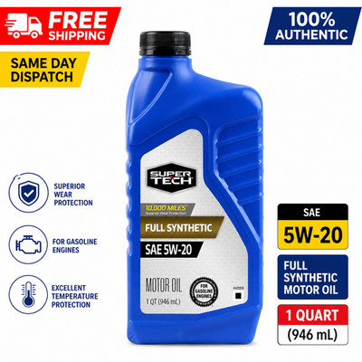 Super Tech Full Synthetic 5W-20 Motor Oil 1 Quart High Mileage Engine Protection