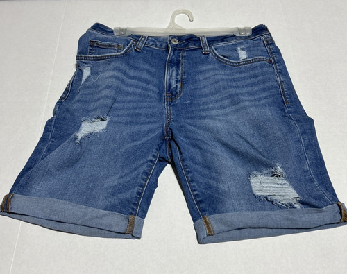 Arizona Jean Co Shortie Shorts Womens 11 Blue Distressed Denim Mid Rise