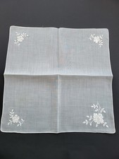 Vintage Ladies Hankie Embroidered White Floral
