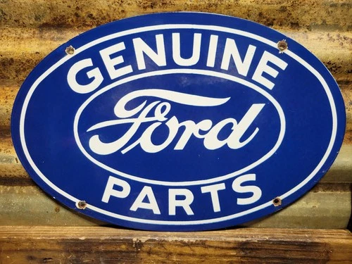 VINTAGE FORD PORCELAIN SIGN OLD 17 GENUINE AUTO PARTS DEALER SALES SERVICE OVAL