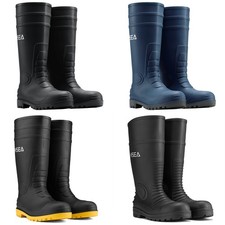 HISEA Hombres Impermeable Puntera de Acero Botas de Lluvia Rodilla Seguridad Industrial Botas de Trabajo
