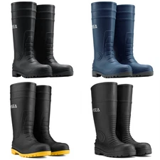 HISEA Men Waterproof Steel Toe Rain Boots Knee Hign Industrial Safety Work Boots