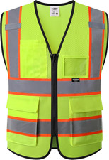 Hi-Vis Safety Reflective Vest Men, Women with Pockets and Zipper ANSI Standard