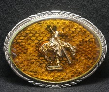 XB13159 VINTAGE 1970s  END OF THE TRAIL  DIAMONDBACK RATTLESNAKE BELT BUCKLE