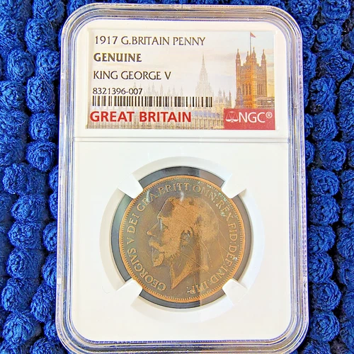 1917 Great Britain Large One Penny - NGC Genuine - King George V