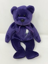 Ty Princess Purple Diana Memorial White Rose Beanie Baby Bear Plush Toy NO TAG