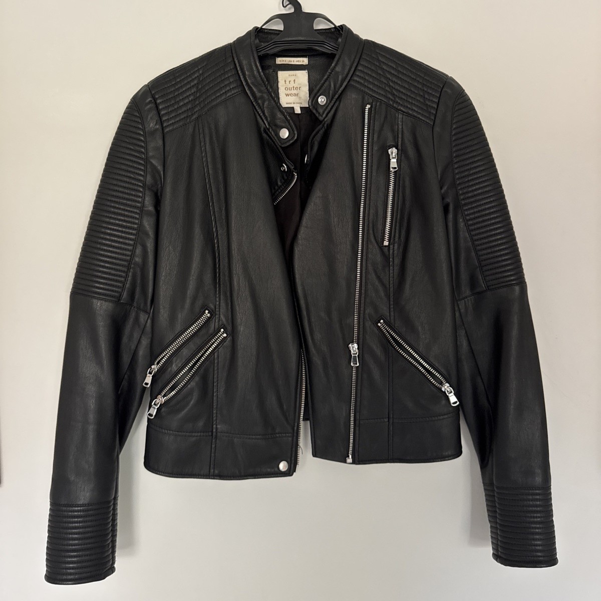 Zara TRF Outerwear Womens Faux Leather Moto Jacket Black | eBay