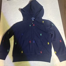 POLO RALPH LAUREN Boys Pony All Over Logo Full Zip Hoodie Navy Size 5