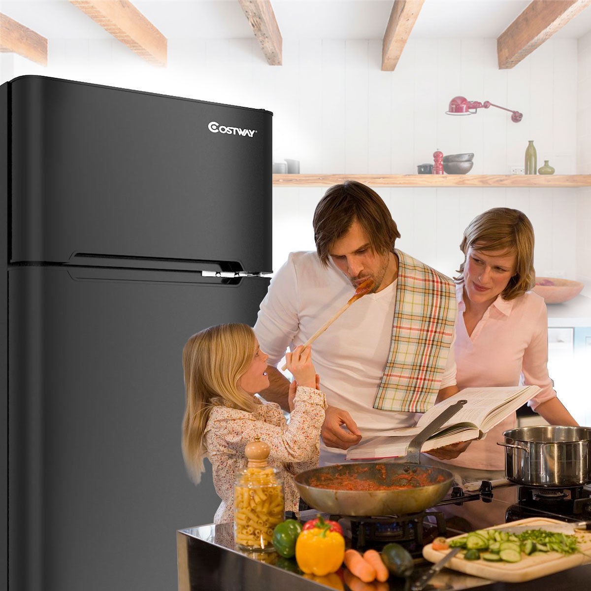 Costway Stainless Steel Refrigerator mini Freezer Cooler Com