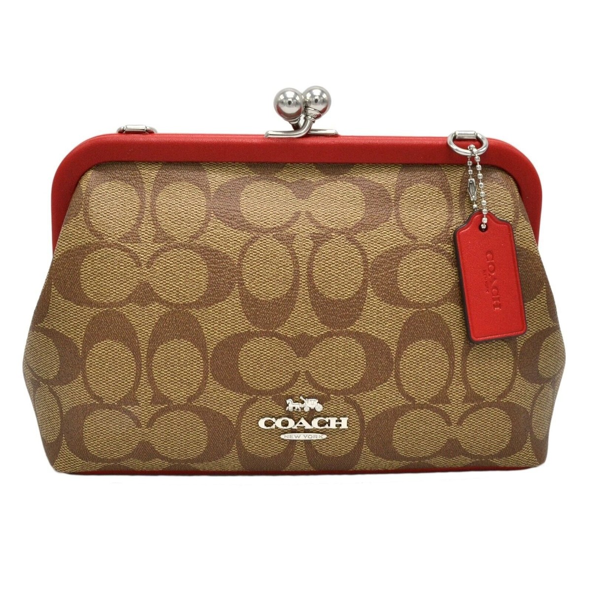 Coach Women's Nora Kisslock Crossbody Purse Signature Canvas Logo