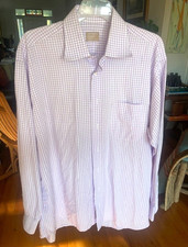 GITMAN GOLD MENS LONG SLEEVE SHIRT-SIZE 16.5 X 35-LAVENDER PLAID-USA MADE-COTTON