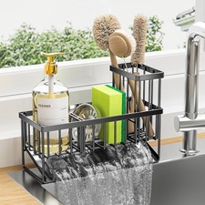 Cisily Kitchen Sink Caddy Organzier with High Brush Holder, Sponge Holder for Si