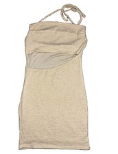 Beige Knit Halter Tie Stretch Bodycon Mini Dress Sleeveless Women’s Size M