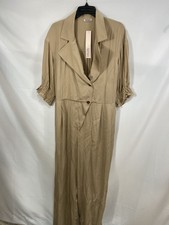 Badgley Mischka Women's Khaki 100 Tencel Long Sleeve Jumpsuit Jumper Sz L NWT