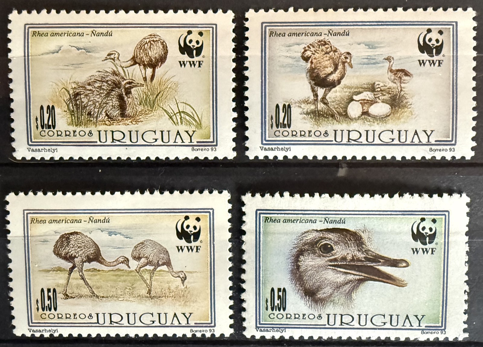 Uruguay  Sc# 1509-1512 WWF 1993 Rhea, Bird MNH OG (W2)