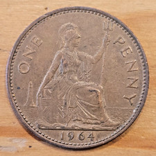 1964 Queen Elizabeth II One Penny 1d coin - VF