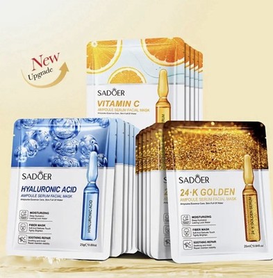 30 Pack -piece mask set featuring Hyaluronic Acid , Vitamin C and 24K Golden