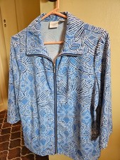 Weekends by Chico's zip front blue and white print jacket in medium 1 